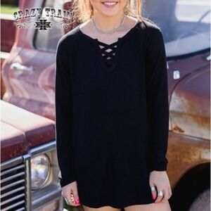 Crazy Train Women's Black Lace-Up Tunic